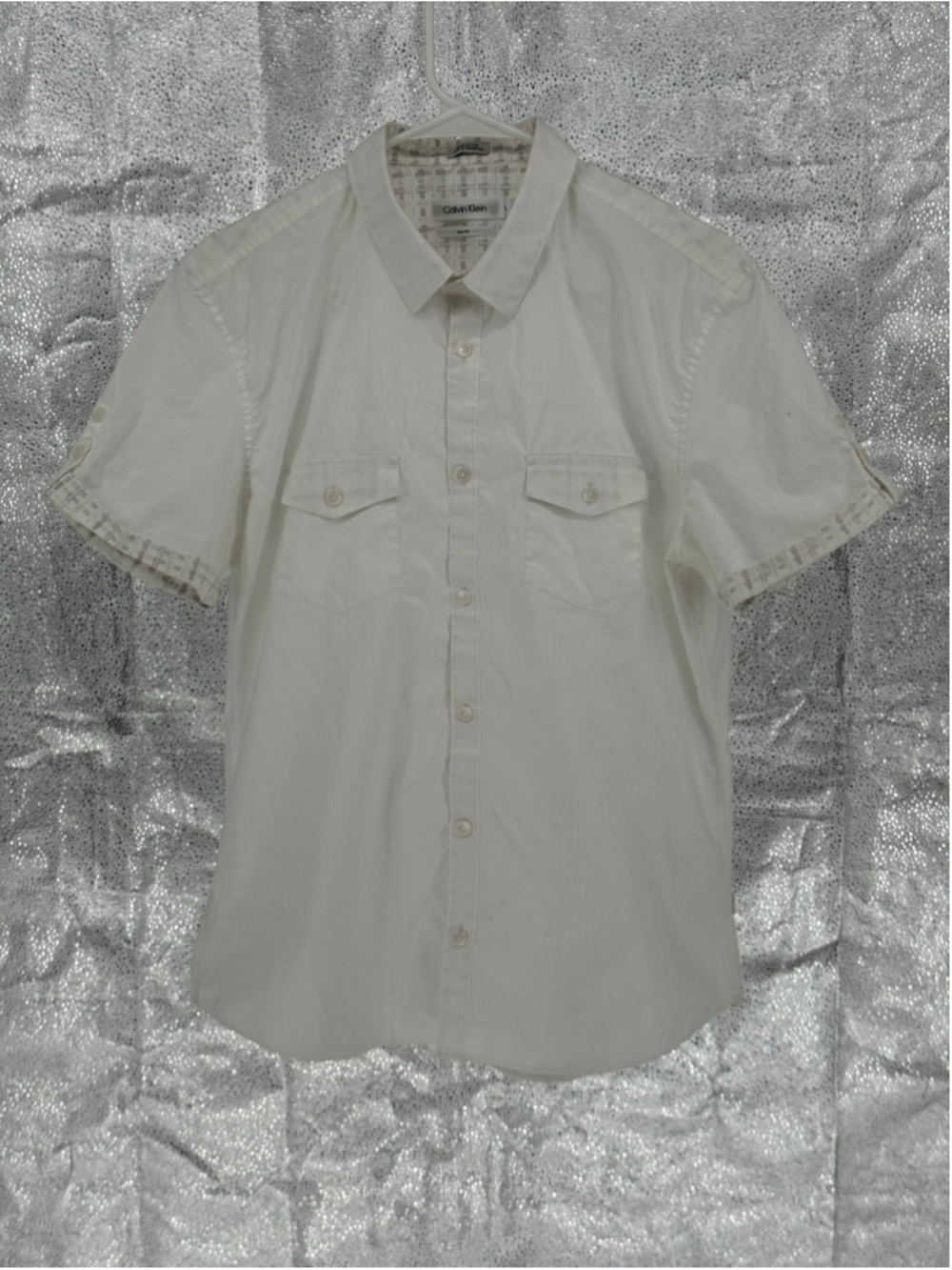 Men's Calvin Klein Casual Button Down Shirt, Size L, White/Grey